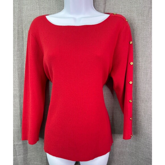 Charter Club 3/4 Sleeve Ribbed Knit Sweater Women's Size XL Red Gold Buttons - Picture 4 of 7